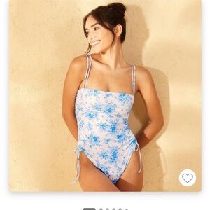 Floral Blue Women's adjustable high leg swimsuit